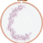 Easter egg embroidery kit with floral spring design in a wooden hoop