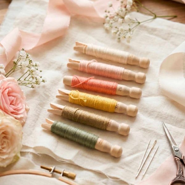 Pastel embroidery thread bobbins for hand embroidery projects